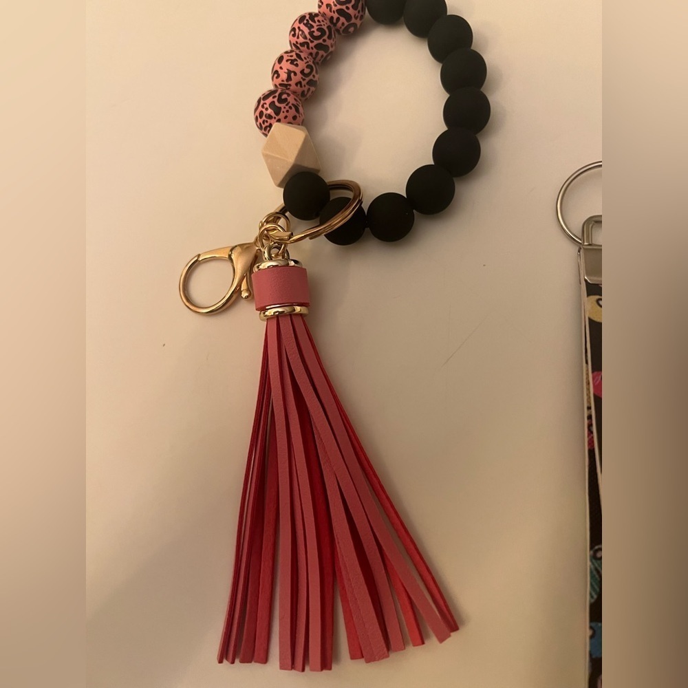 KEY CHAINS. COLORFUL TASSEL FAUX LEATHER KEY CHAINS AND TWO WRISTLET KEY CHAINS - Picture 2 of 4